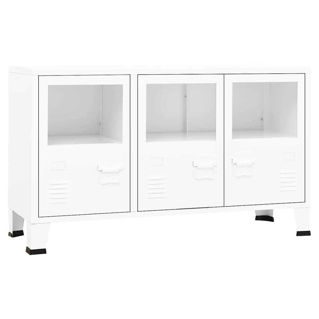 Sideboard White Metal and Glass Medium Shelving Sideboard