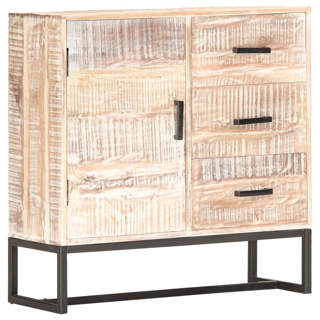 Sideboard White Solid Acacia wood, Powder-Coated Steel