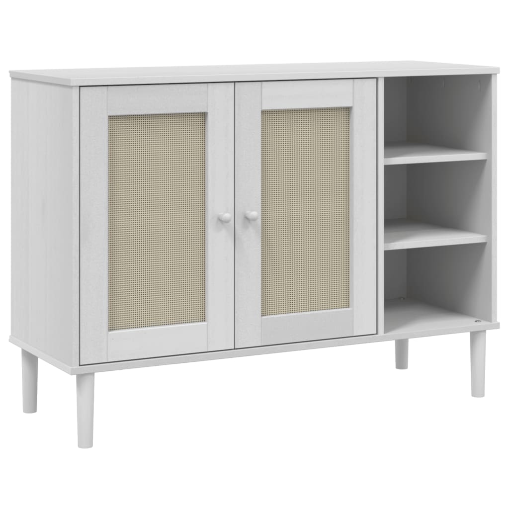 Sideboard White Solid pine wood, engineered wood, poly rattan
