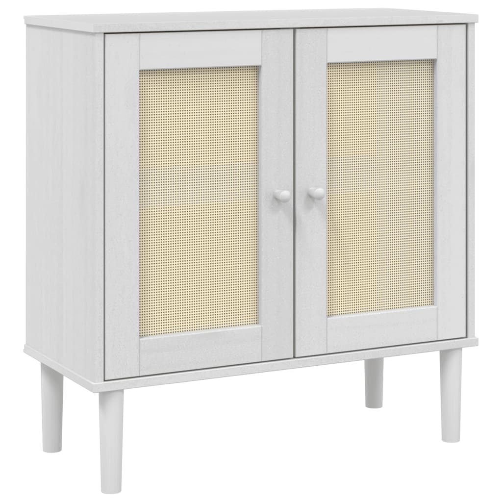 Sideboard White Solid pine wood, engineered wood, poly rattan