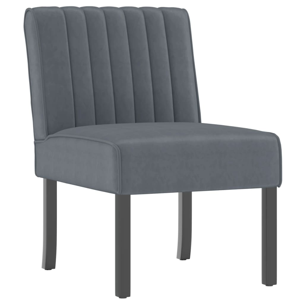 Slipper Chair Dark Grey Velvet, Solid Wood, Plywood Single