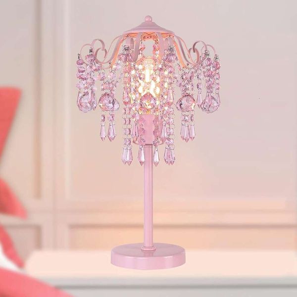 Small pink crystal bedside table with lamp, ideal for bedroom, living room, or office, dimensions H20.4" W11.81", single light