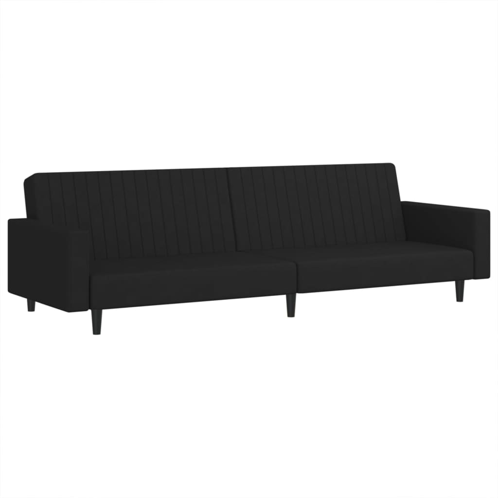 Sofa Bed Black Velvet (100% polyester), wood, plastic 2-Seater