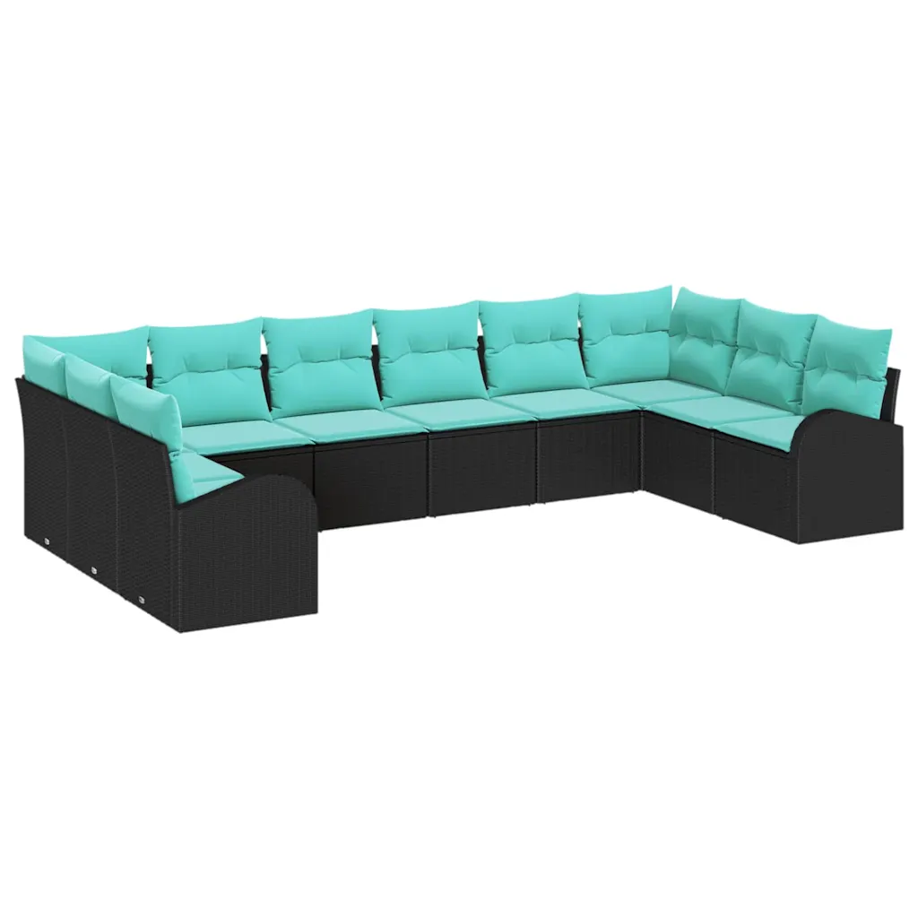Sofa Set 10 pcs Black Poly Rattan