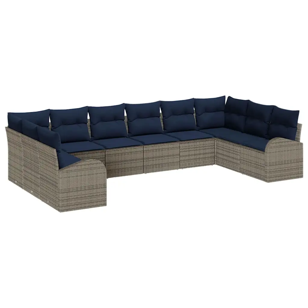Sofa Set 10 pcs Grey Poly Rattan