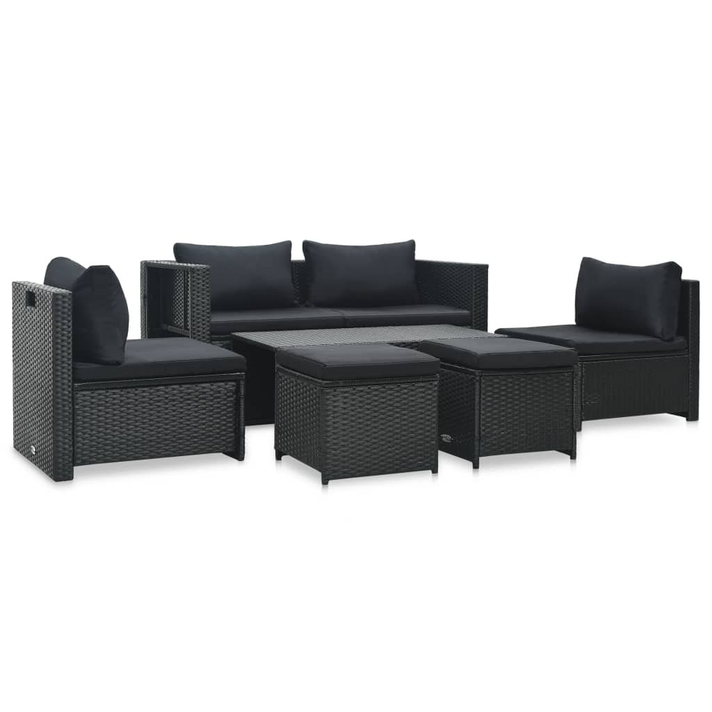 Sofa Set Black PE (polyethylene) rattan, powder-coated steel Large