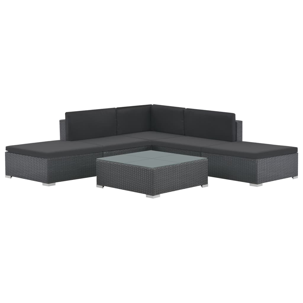 Sofa Set Black PE rattan Large Modular Garden Lounge Set