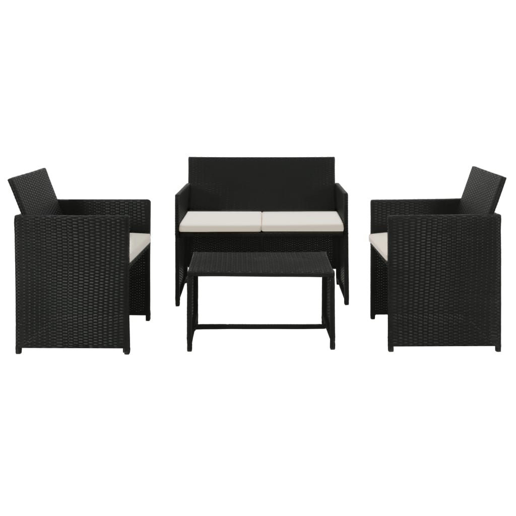 Sofa Set Black PE rattan, powder-coated steel, polyester Medium