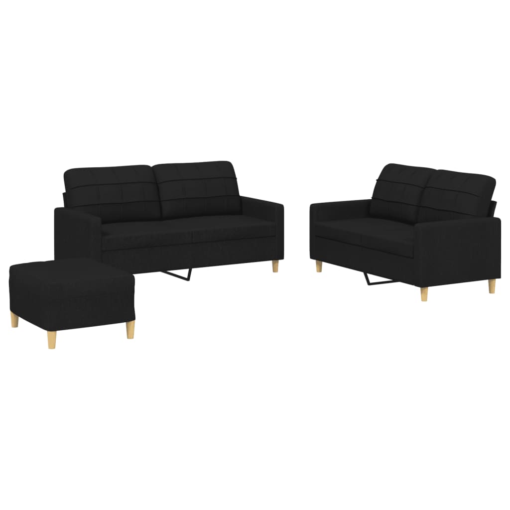 Sofa Set Black Polyester Compact Durable Sofa Set Rectangular