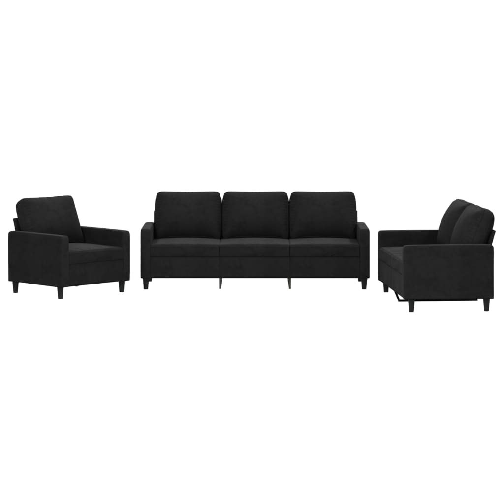 Sofa Set Black Velvet (100% polyester), metal, textilene, plywood