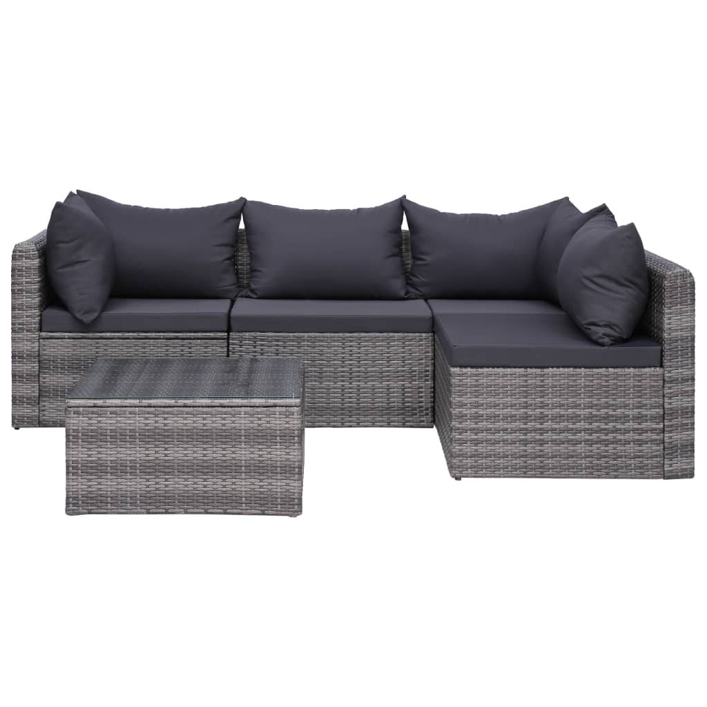 Sofa Set Grey PE rattan, powder-coated steel, glass 5 Piece
