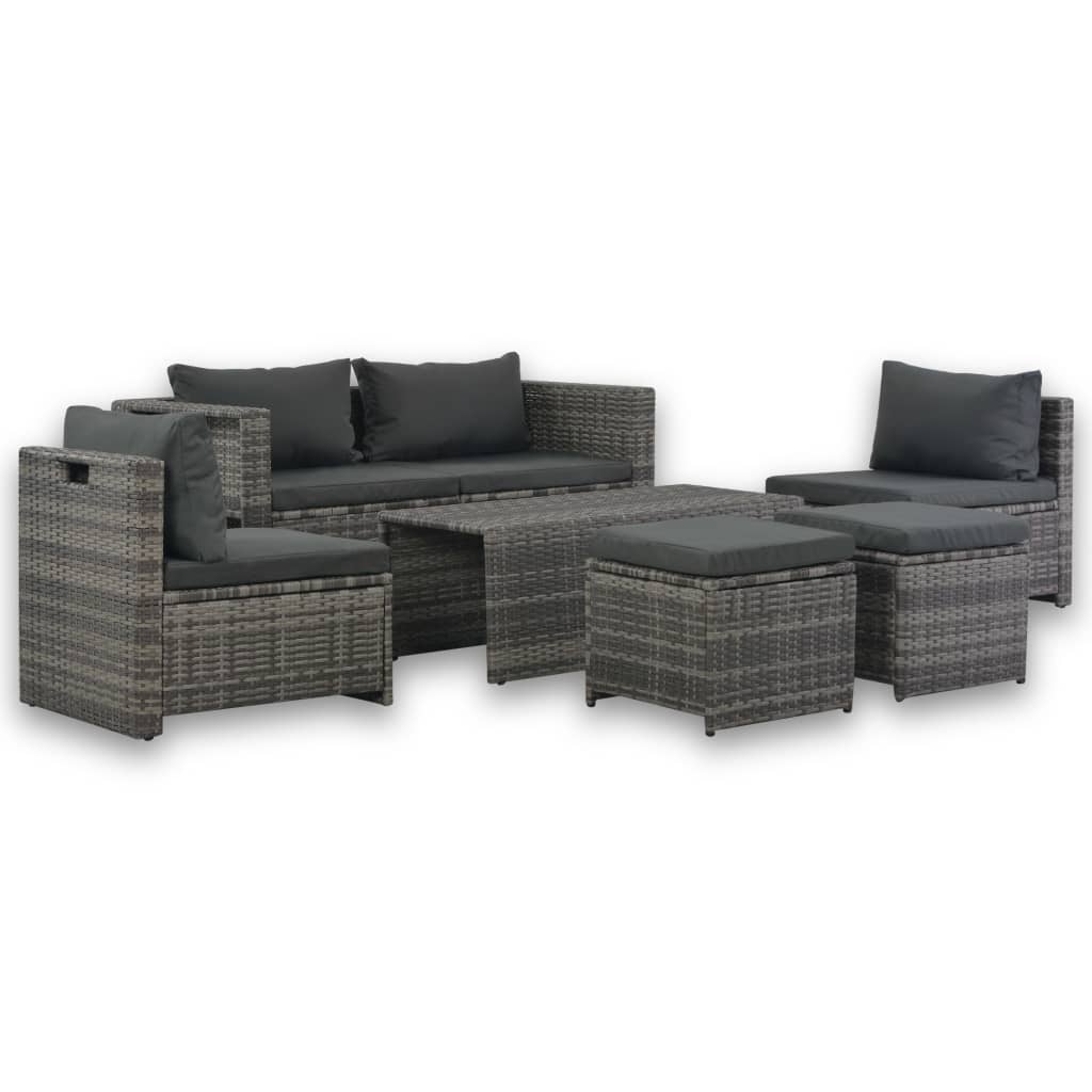Sofa Set Grey Poly Rattan