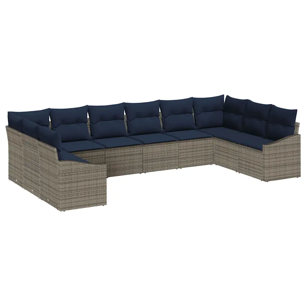 Sofa Set with Cushion 10 pcs Grey Synthetic: Poly Rattan