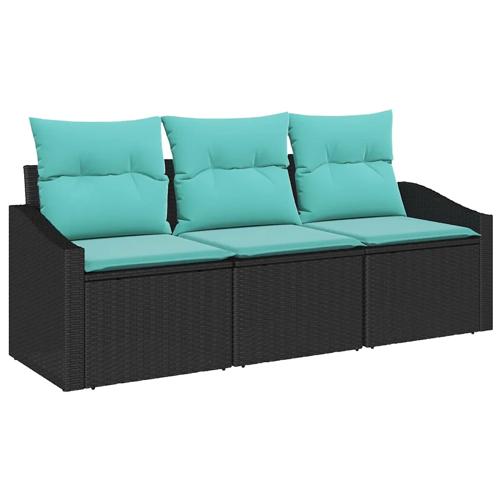 Sofa Set with Cushion 3 pcs Black Poly Rattan