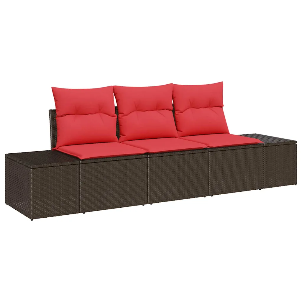 Sofa Set with Cushion 3 pcs Brown Poly Rattan