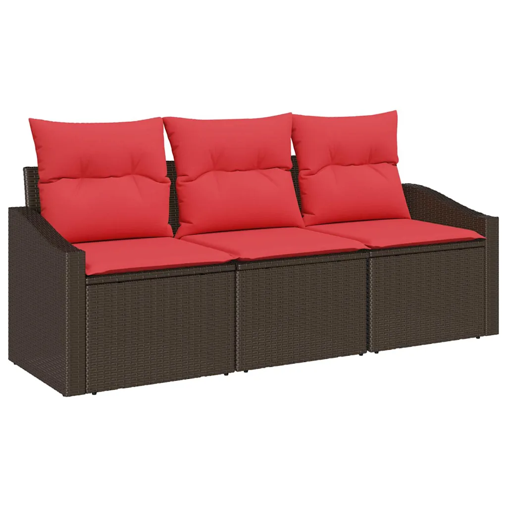 Sofa Set with Cushion 3 pcs Brown Poly Rattan