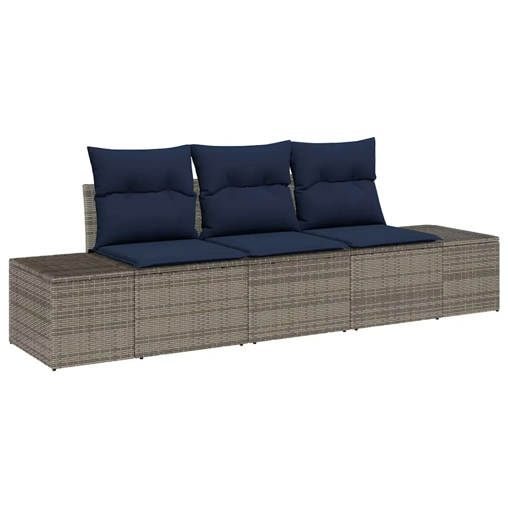 Sofa Set with Cushion 3 pcs Grey Poly Rattan