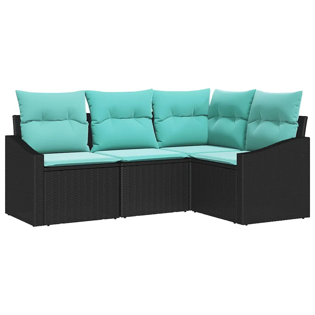 Sofa Set with Cushion 4 pcs Black Poly Rattan