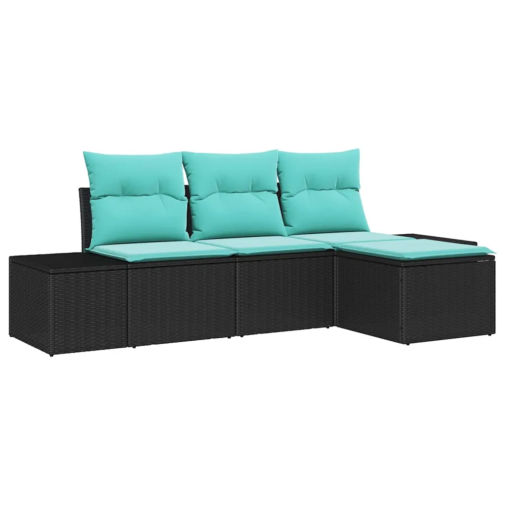 Sofa Set with Cushion 4 pcs Black Synthetic: Poly Rattan