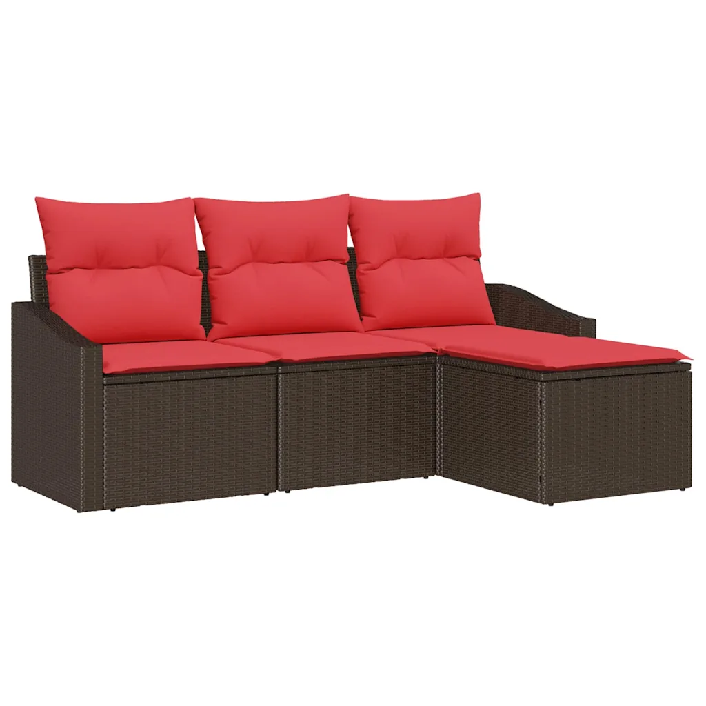Sofa Set with Cushion 4 pcs Brown Poly Rattan