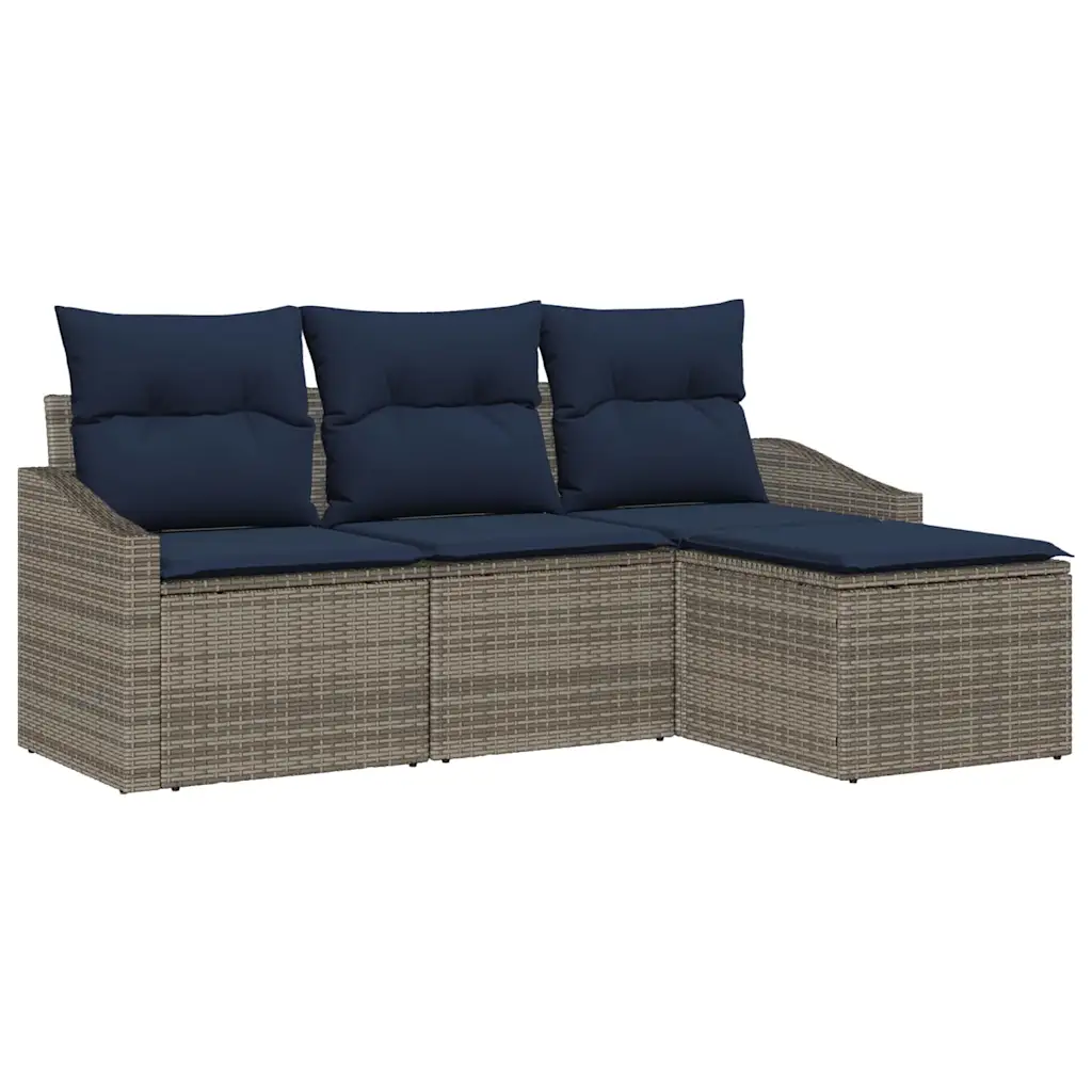Sofa Set with Cushion 4 pcs Grey Poly Rattan