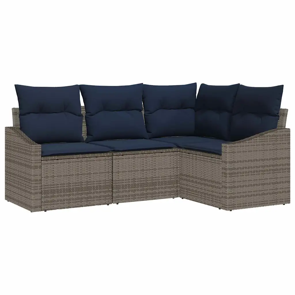 Sofa Set with Cushion 4 pcs Grey Synthetic: Poly Rattan