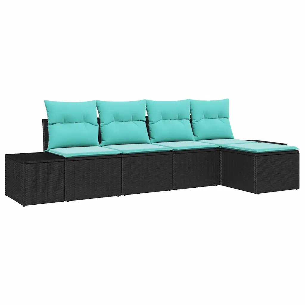 Sofa Set with Cushion 5 pcs Black Synthetic: Poly Rattan