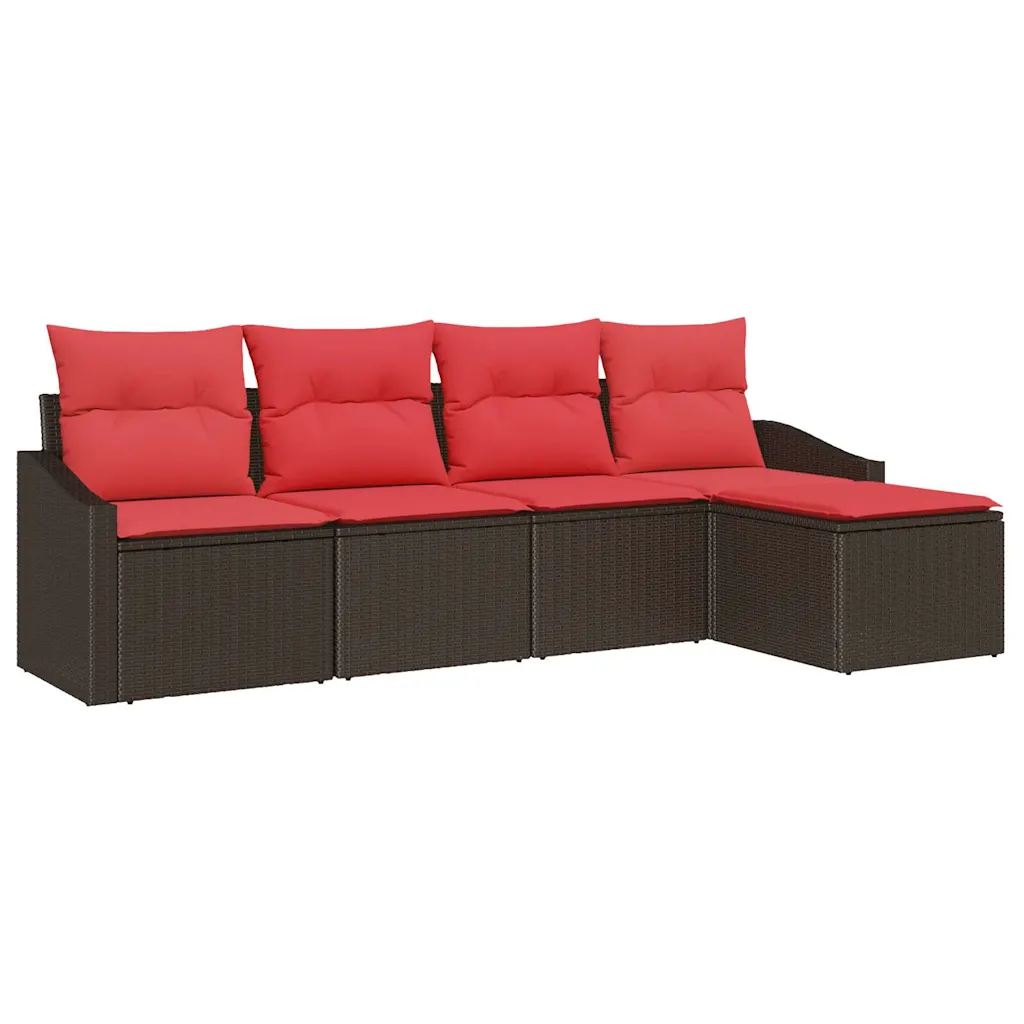 Sofa Set with Cushion 5 pcs Brown Synthetic: Poly Rattan