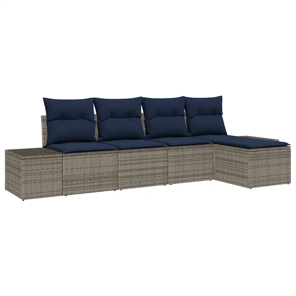 Sofa Set with Cushion 5 pcs Grey Synthetic: Poly Rattan