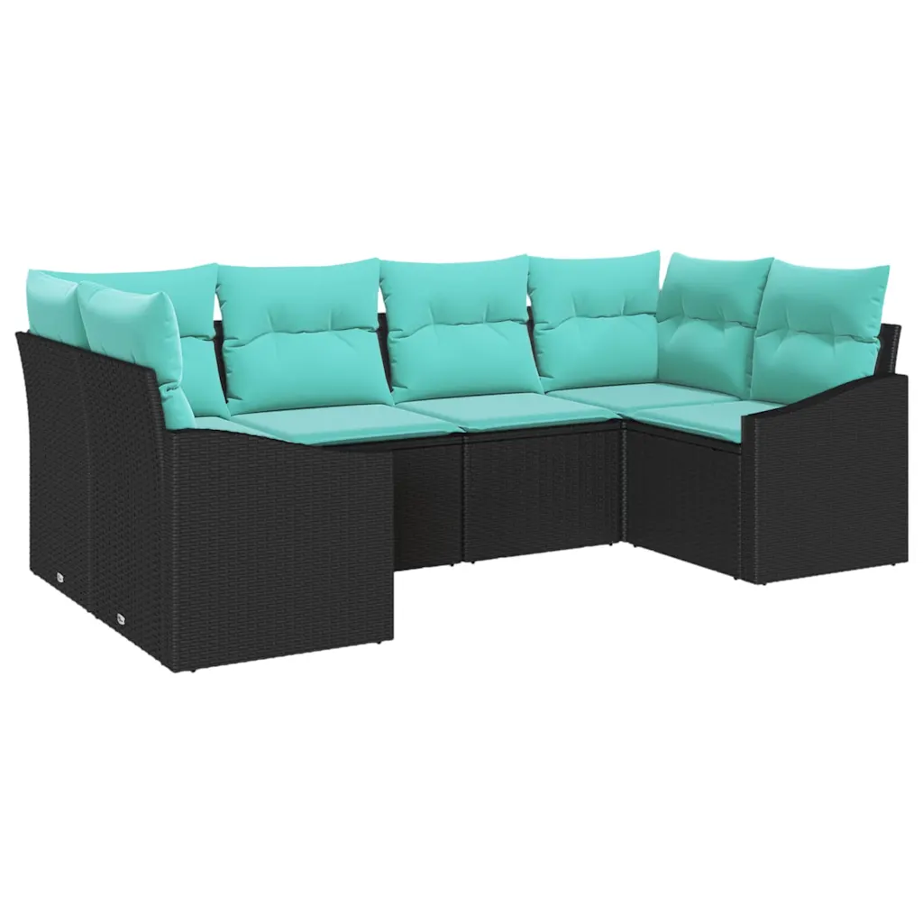 Sofa Set with Cushion 6 pcs Black Poly Rattan