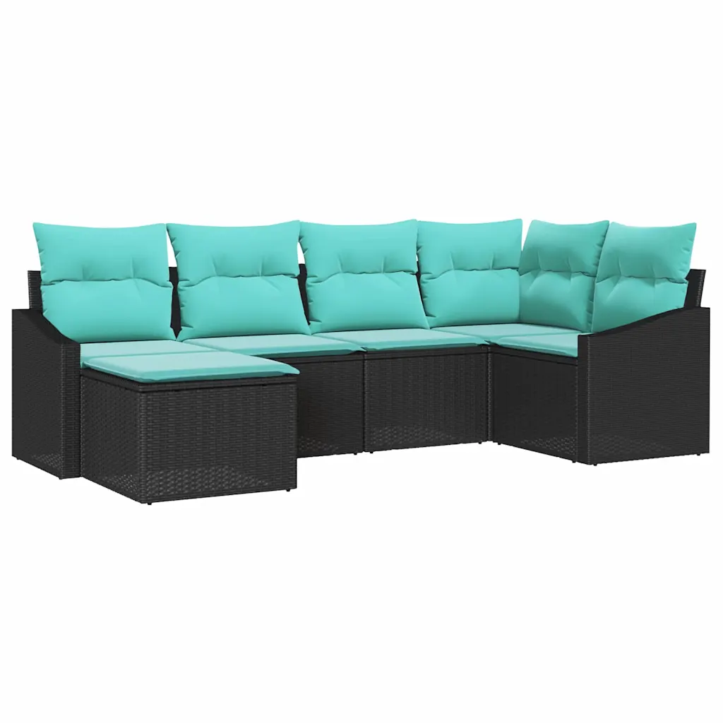 Sofa Set with Cushion 6 pcs Black Poly Rattan