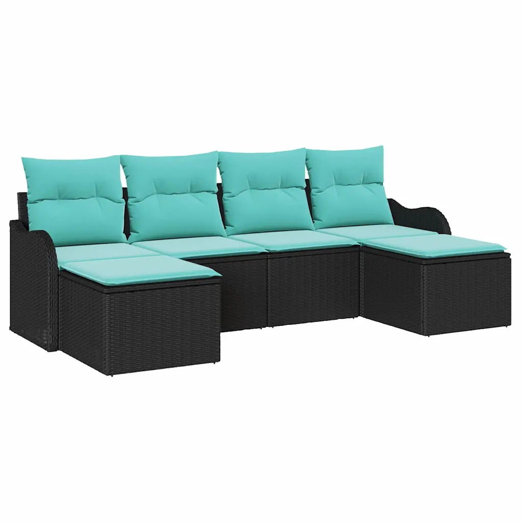 Sofa Set with Cushion 6 pcs Black Polyester