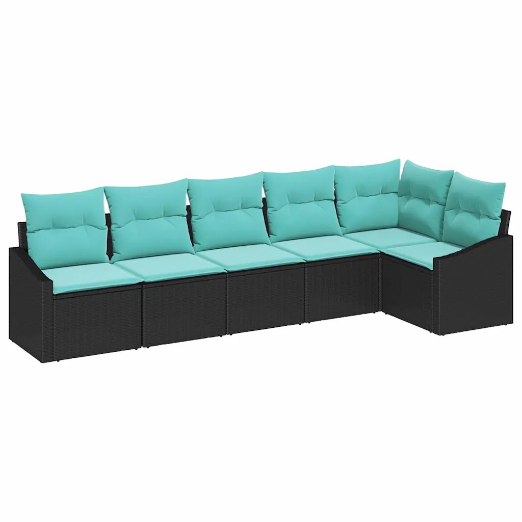 Sofa Set with Cushion 6 pcs Black Synthetic: Poly Rattan