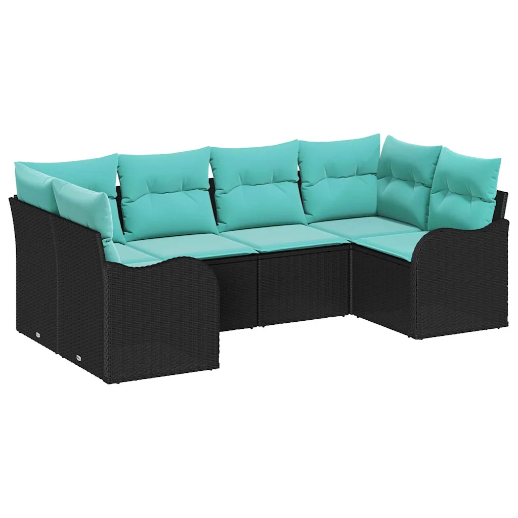 Sofa Set with Cushion 6 pcs Black Synthetic: Poly Rattan