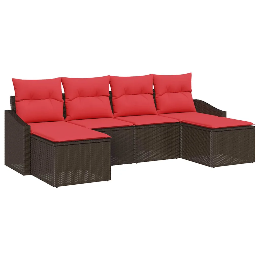 Sofa Set with Cushion 6 pcs Brown Poly Rattan