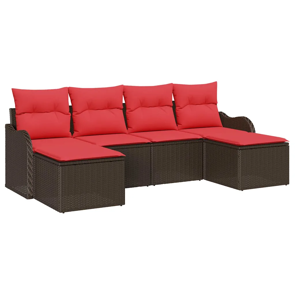 Sofa Set with Cushion 6 pcs Brown Polyester