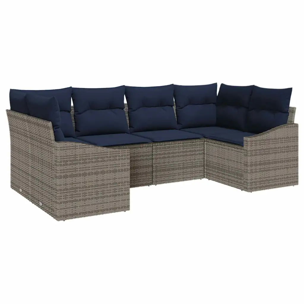 Sofa Set with Cushion 6 pcs Grey Poly Rattan