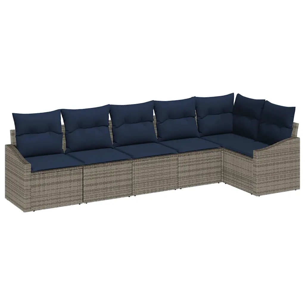 Sofa Set with Cushion 6 pcs Grey Poly Rattan