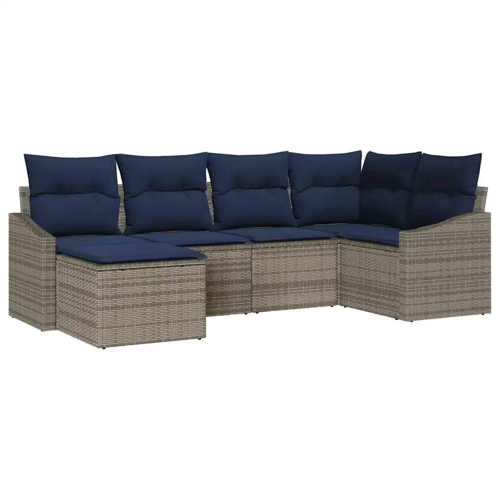 Sofa Set with Cushion 6 pcs Grey Poly Rattan