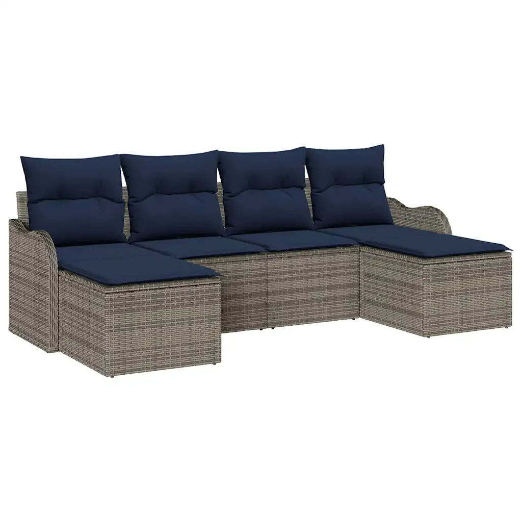 Sofa Set with Cushion 6 pcs Grey Polyester