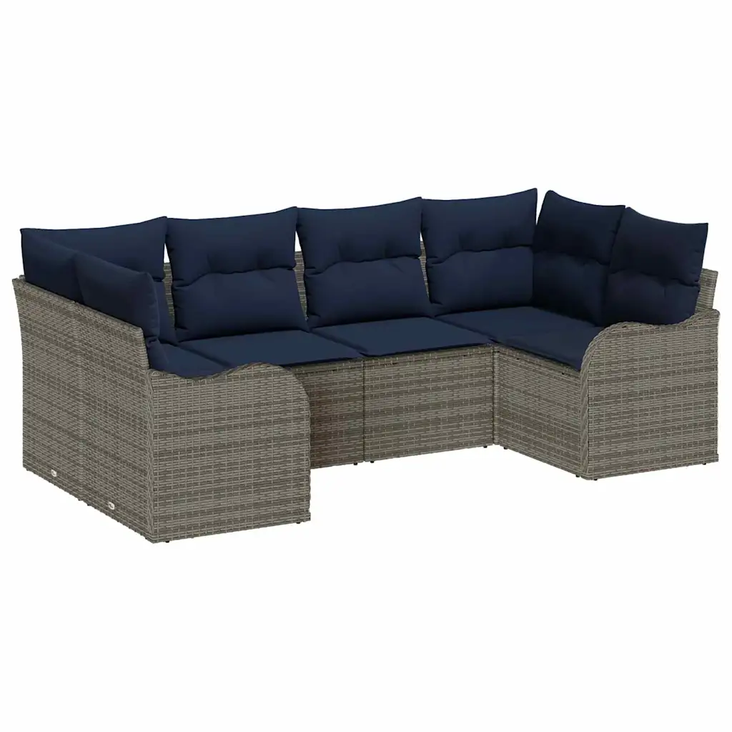 Sofa Set with Cushion 6 pcs Grey Synthetic: Poly Rattan