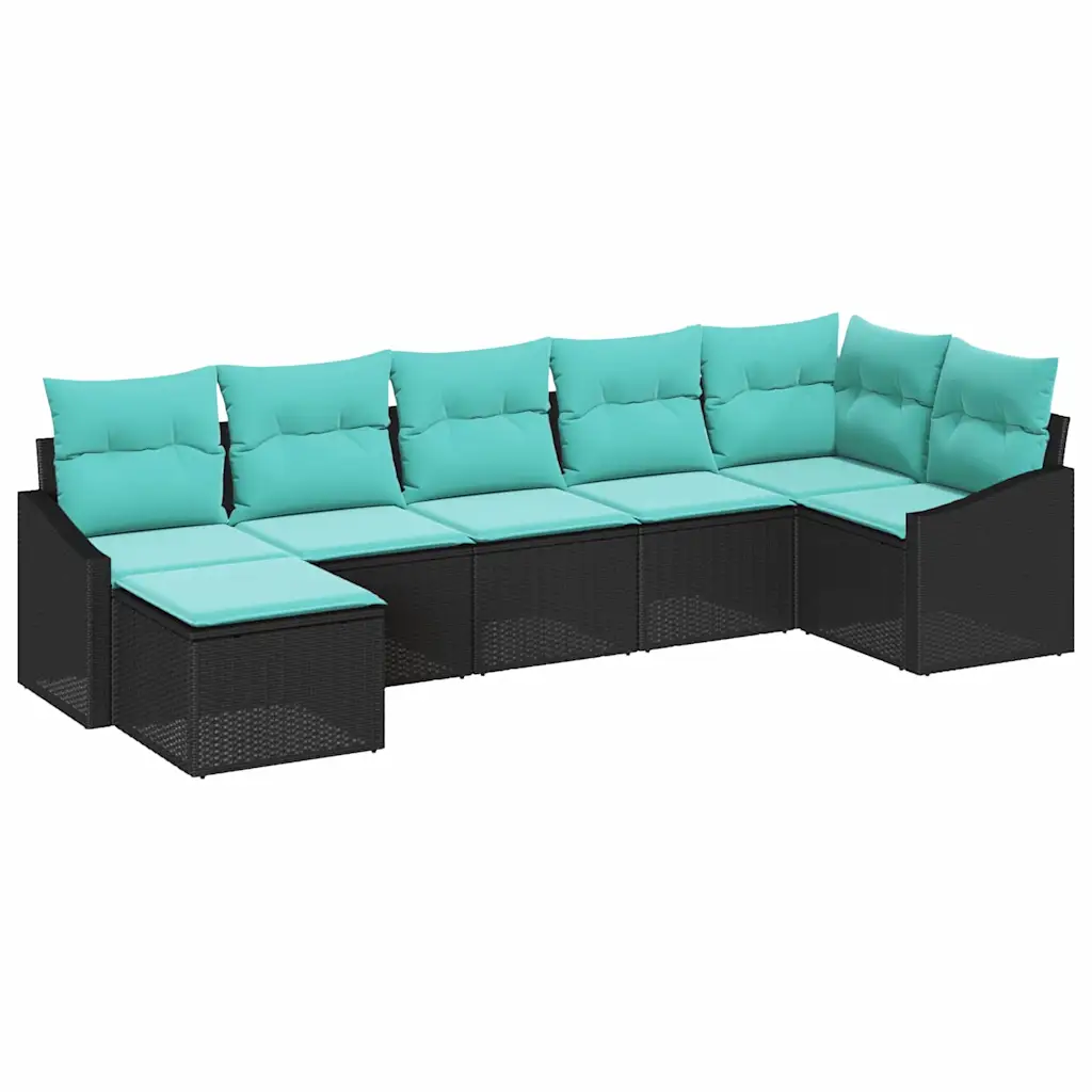 Sofa Set with Cushion 7 pcs Black Poly Rattan