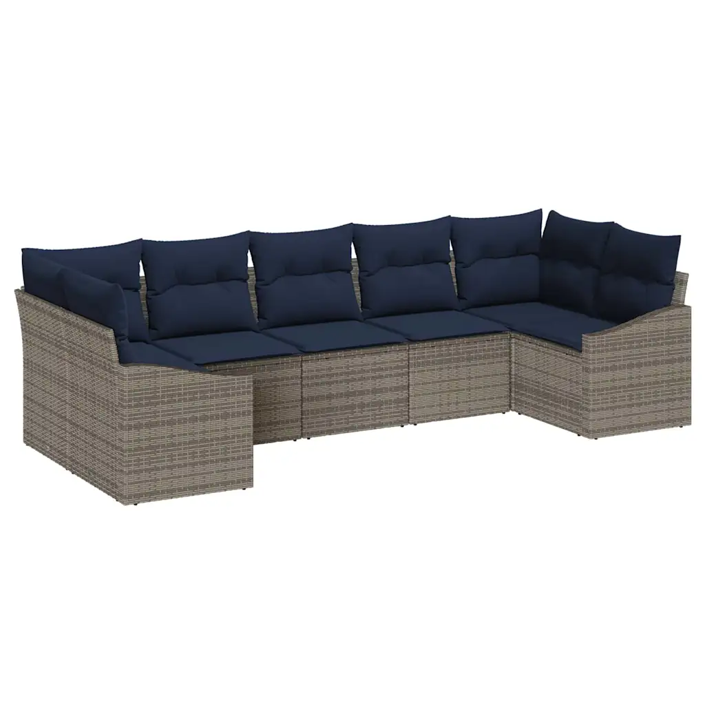 Sofa Set with Cushion 7 pcs Grey Poly Rattan