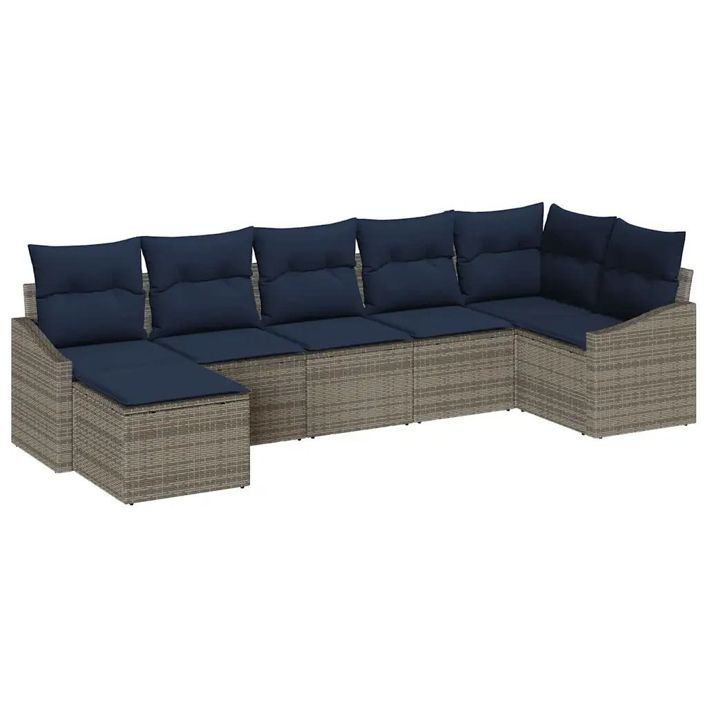 Sofa Set with Cushion 7 pcs Grey Synthetic: Poly Rattan