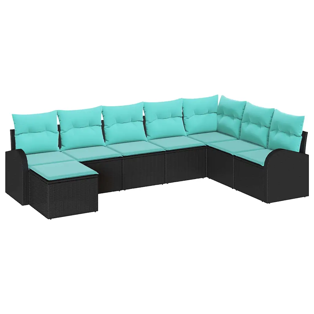 Sofa Set with Cushion 8 pcs Black and Turquoise Poly Rattan