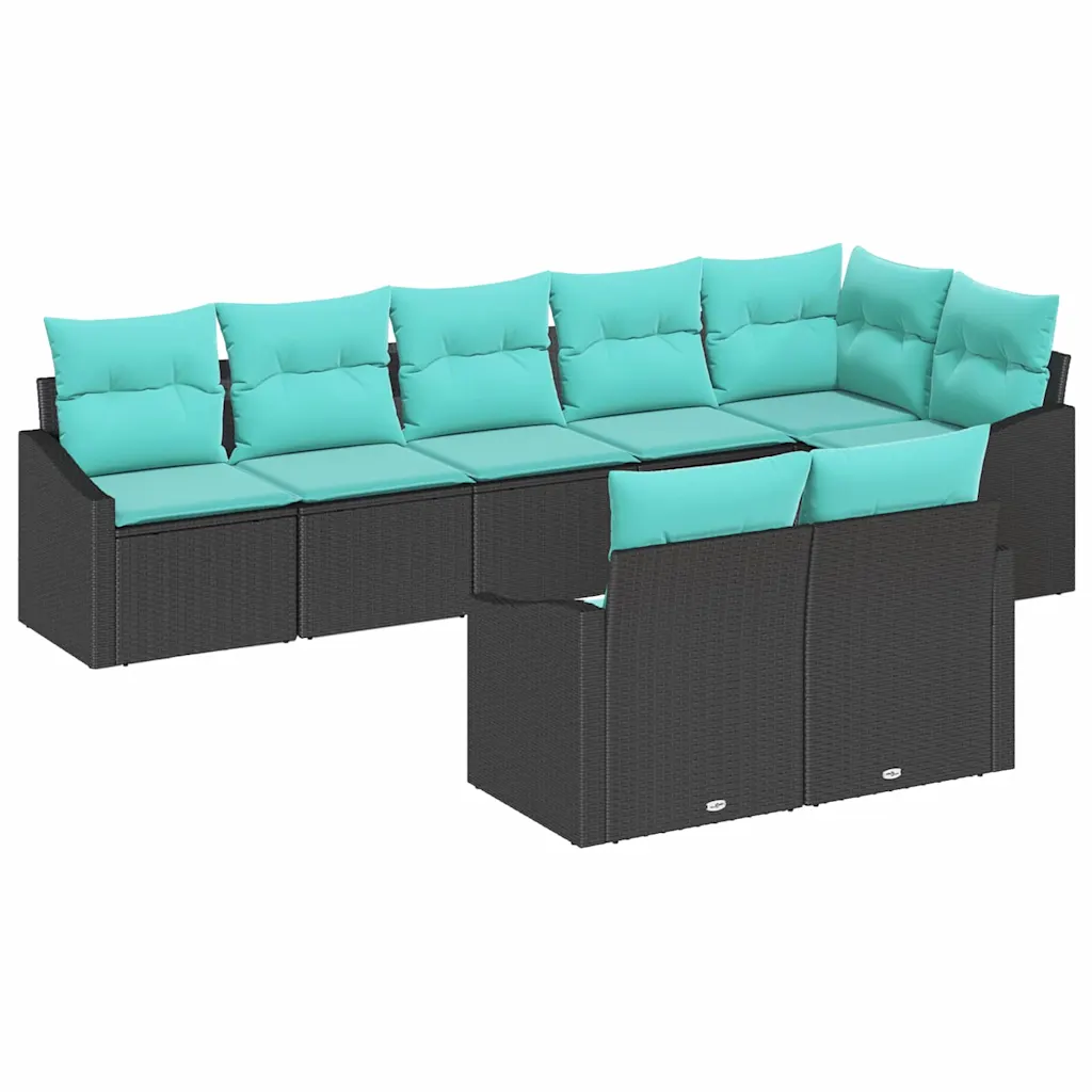 Sofa Set with Cushion 8 pcs Black Poly Rattan