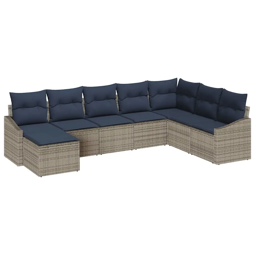 Sofa Set with Cushion 8 pcs Grey Poly Rattan