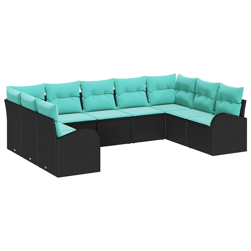 Sofa Set with Cushion Black Synthetic: Poly Rattan