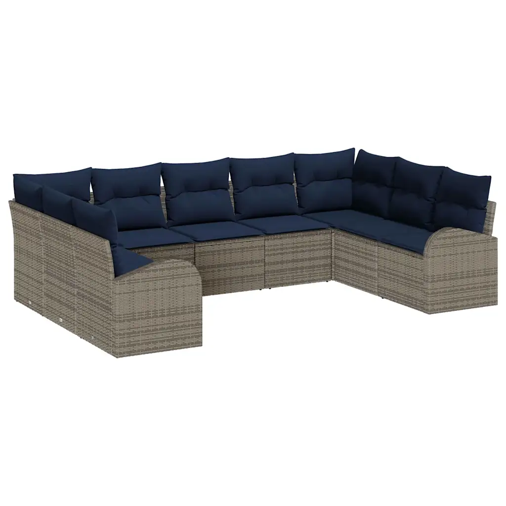 Sofa Set with Cushion Grey Synthetic: Poly Rattan