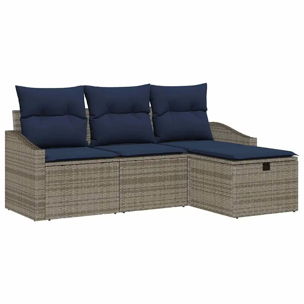 Sofa Set with Cushion with Storage 4 pcs Grey Poly rattan